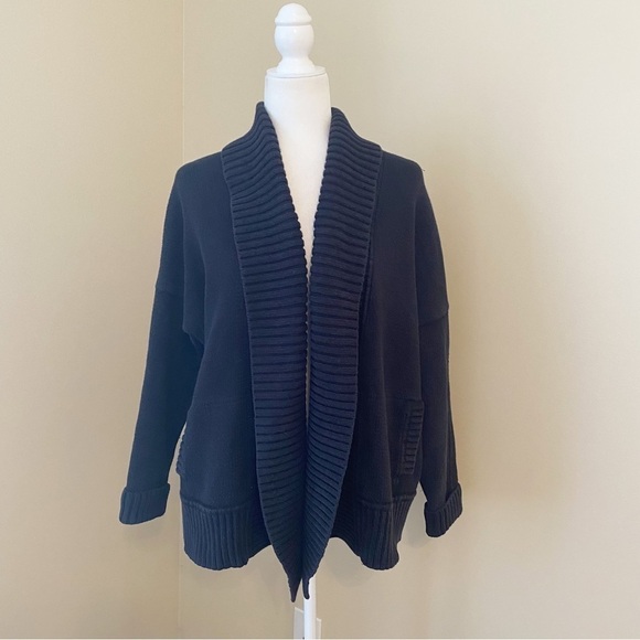 J. Crew Chunky Shawl Collar Open Front Black Cardigan - M/L - Picture 1 of 11